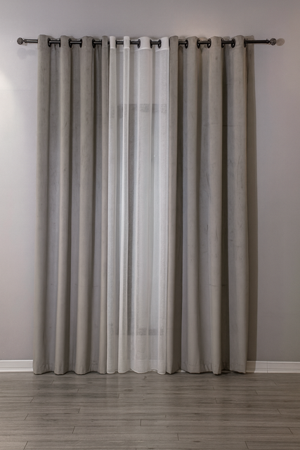 پرده آماده مخمل گارنت طوسی روشن